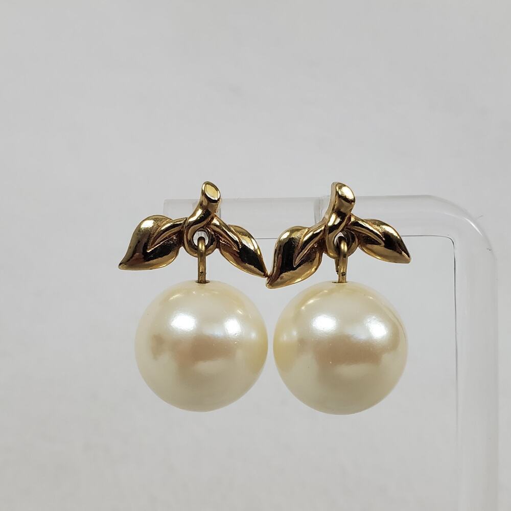 Vintage Avon Signed Gold-tone & Faux Pearl Post Earrings - Picture 2 of 5